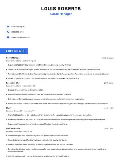 Garde Manager Resume