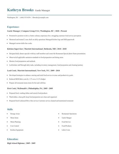 Garde Manager Resume