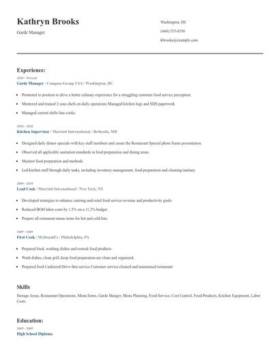 Garde Manager Resume