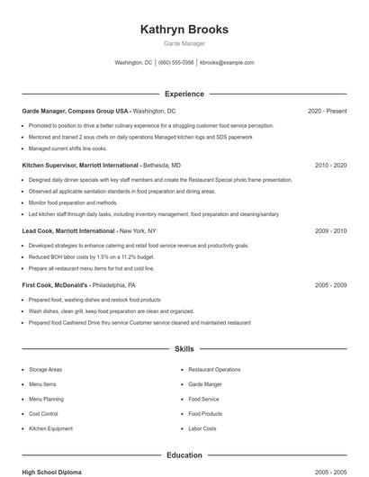 Garde Manager Resume