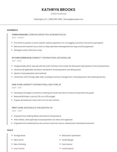 Garde Manager Resume