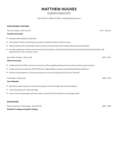 Garden Associate Resume