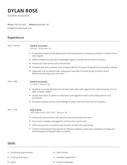 Garden Associate Resume