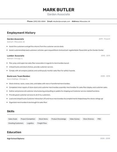 Garden Associate Resume