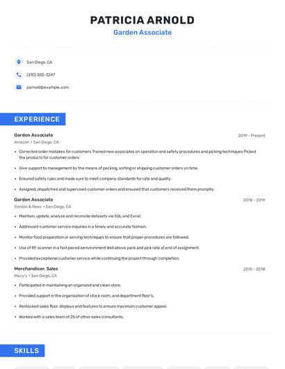 Garden Associate Resume