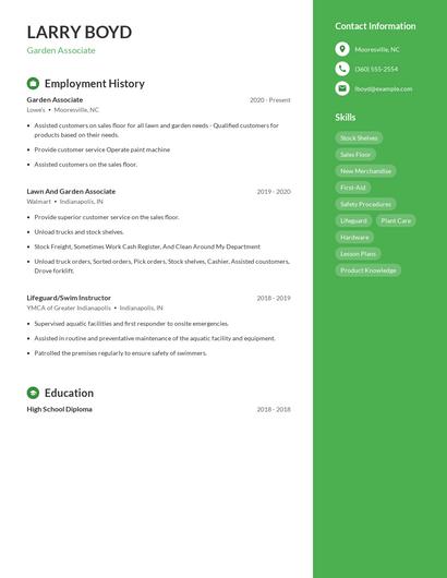 Garden Associate Resume