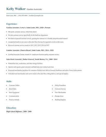 Garden Associate Resume