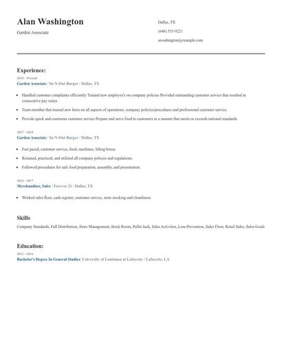 Garden Associate Resume