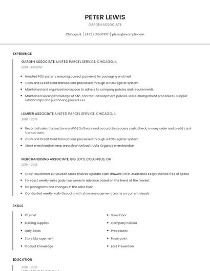 Garden Associate Resume