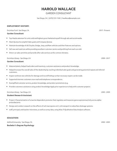 Garden Consultant Resume