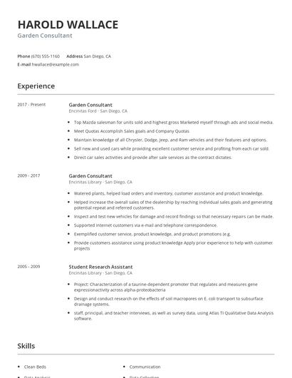 Garden Consultant Resume