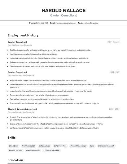 Garden Consultant Resume