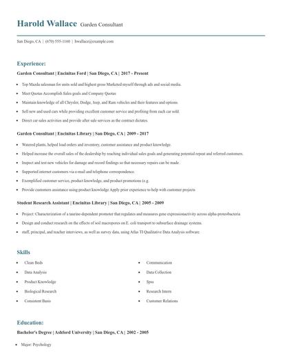 Garden Consultant Resume