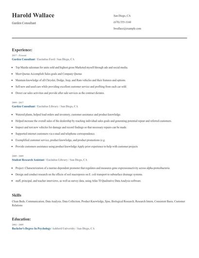 Garden Consultant Resume