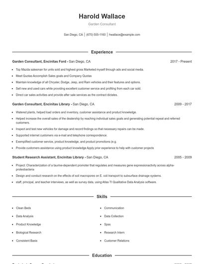 Garden Consultant Resume