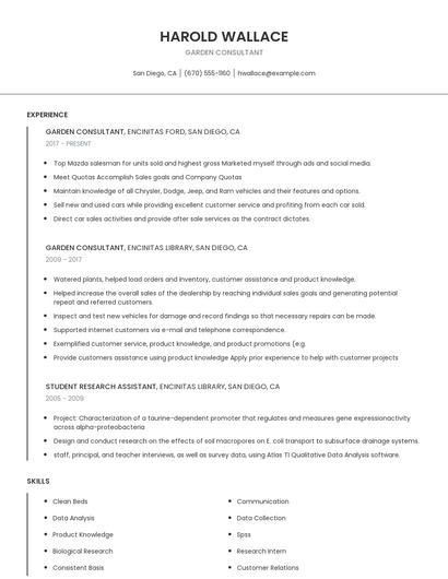 Garden Consultant Resume
