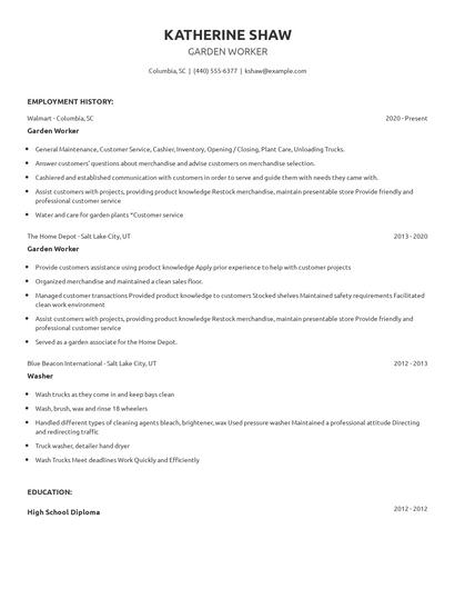 Garden Worker Resume