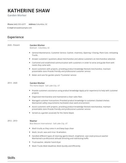 Garden Worker Resume