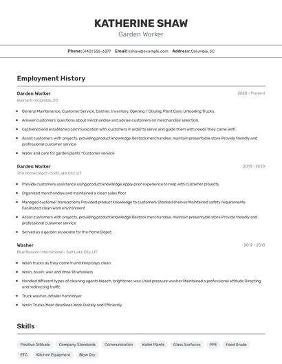 Garden Worker Resume