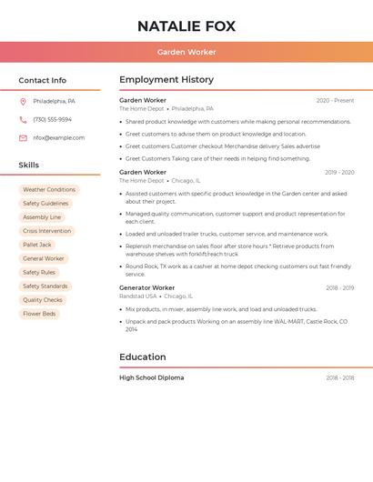 Garden Worker Resume