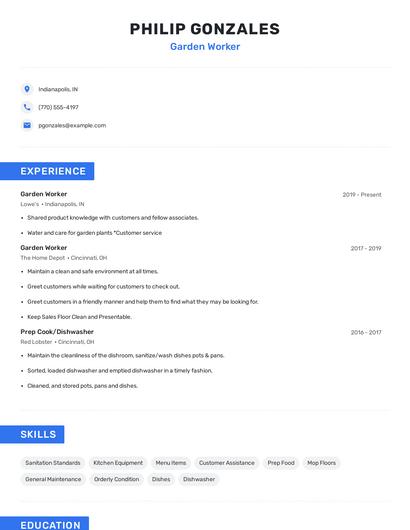 Garden Worker Resume