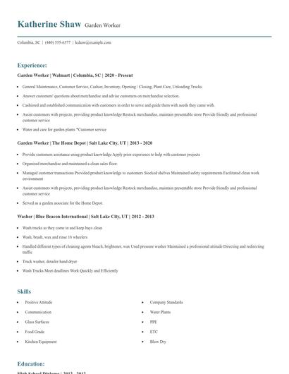Garden Worker Resume