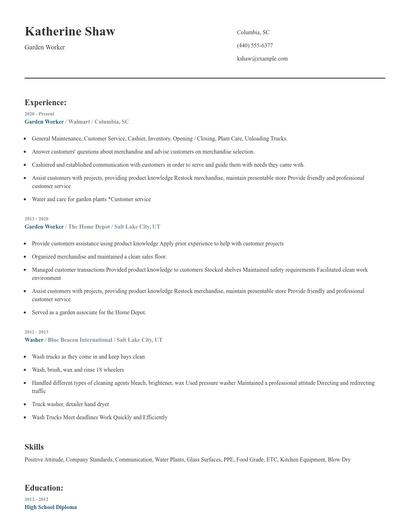 Garden Worker Resume