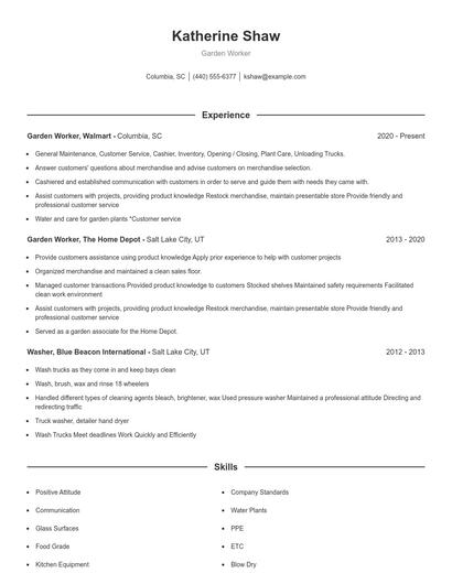 Garden Worker Resume