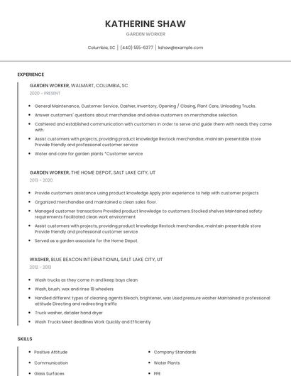 Garden Worker Resume