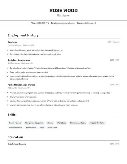 Gardener Resume