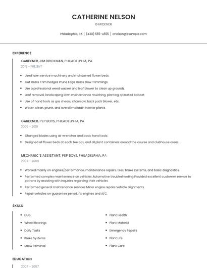 Gardener Resume