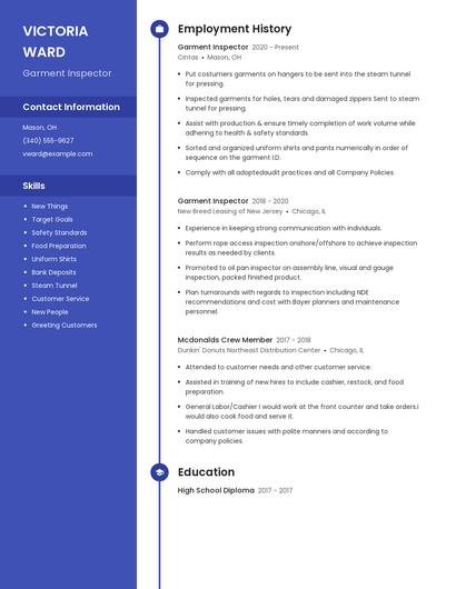 Garment Inspector Resume