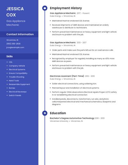 Gas Appliance Mechanic Resume