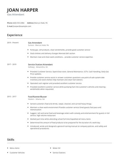 Gas Attendant Resume