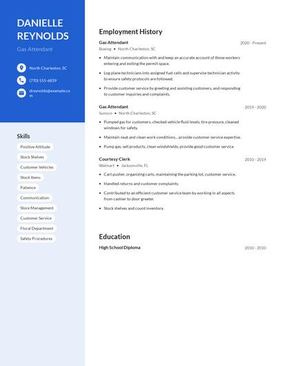 Gas Attendant Resume