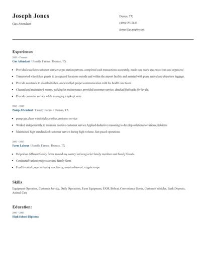 Gas Attendant Resume