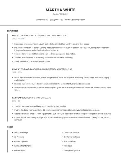Gas Attendant Resume