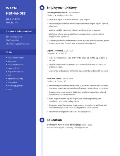 Gas Engine Mechanic Resume