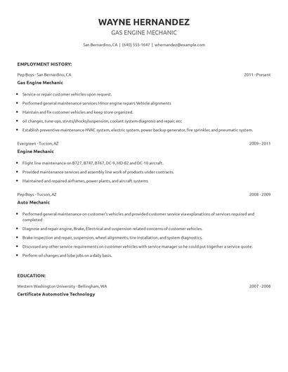 Gas Engine Mechanic Resume