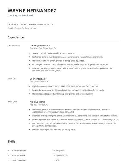 Gas Engine Mechanic Resume