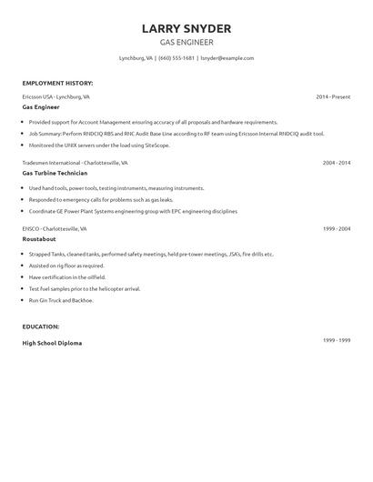 Gas Engineer Resume