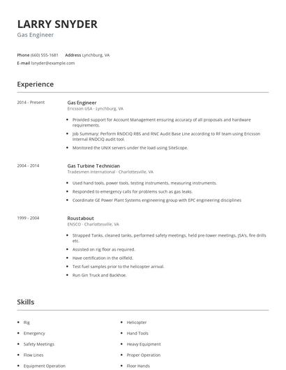 Gas Engineer Resume