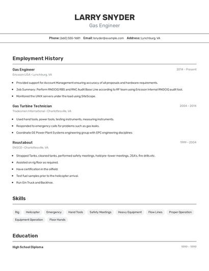 Gas Engineer Resume