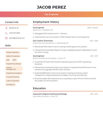 Gas Engineer Resume