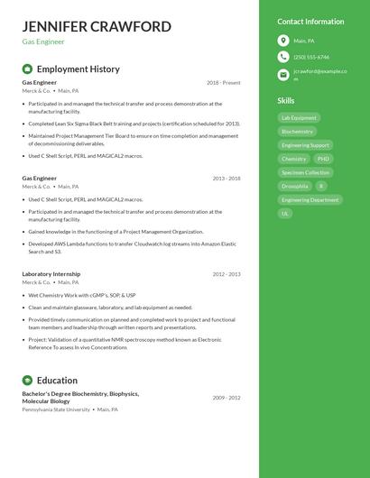 Gas Engineer Resume