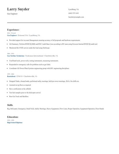 Gas Engineer Resume