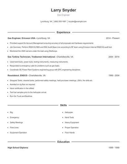 Gas Engineer Resume