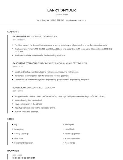Gas Engineer Resume