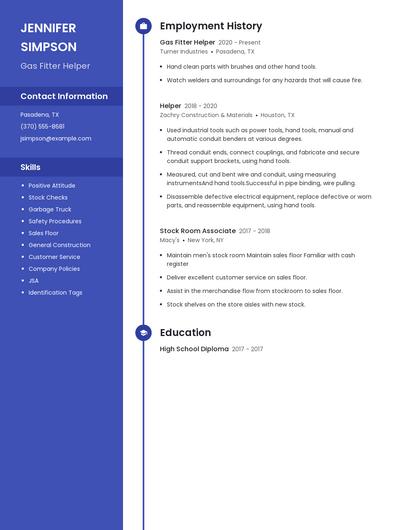 Gas Fitter Helper Resume
