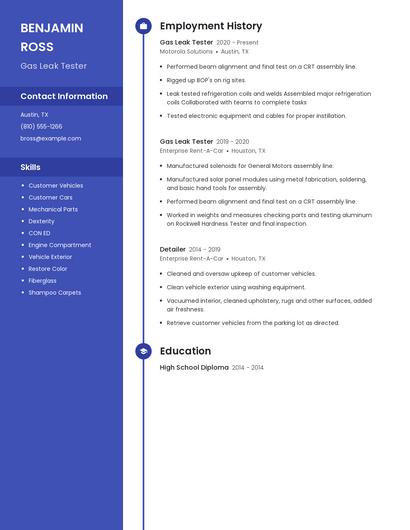 Gas Leak Tester Resume